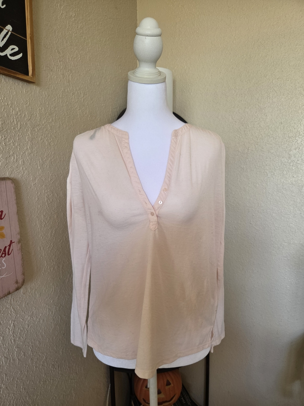H&M Pale Peach Long-Sleeve Henley Top